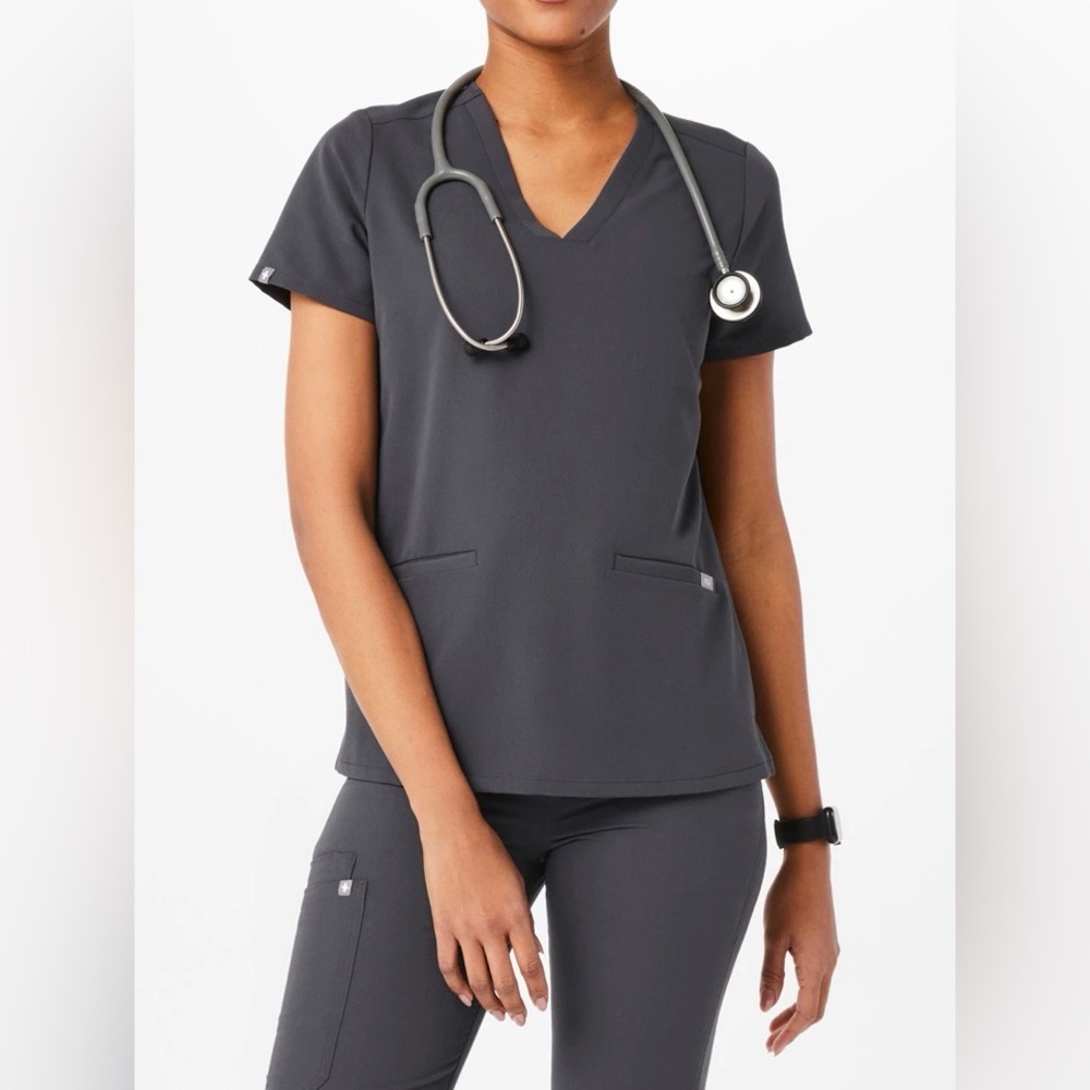 Women's Figs Charcoal V-Neck 3-pocket Scrub Top